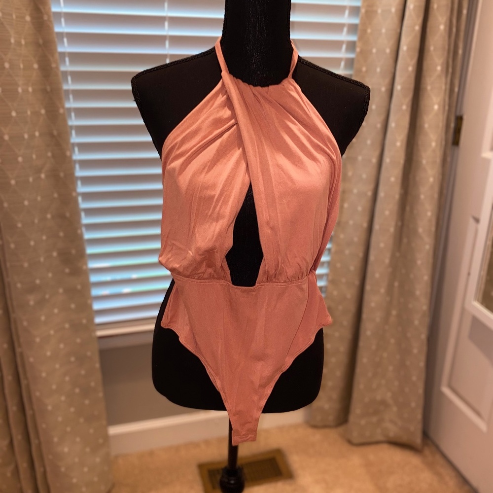 by the way. high neck peach bodysuit
